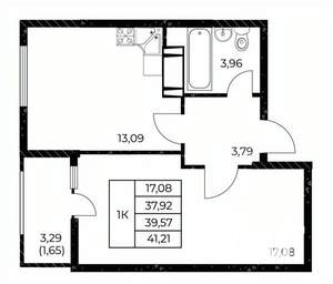 1-к квартира, вторичка, 41м2, 17/25 этаж