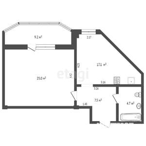1-к квартира, вторичка, 69м2, 2/21 этаж