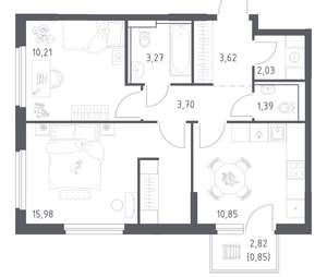 2-к квартира, вторичка, 52м2, 11/17 этаж
