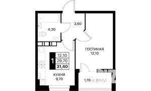 1-к квартира, вторичка, 31м2, 4/12 этаж
