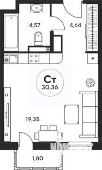 Студия квартира, вторичка, 30м2, 16/25 этаж