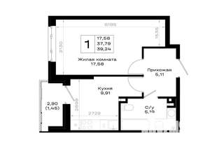 1-к квартира, вторичка, 39м2, 2/20 этаж