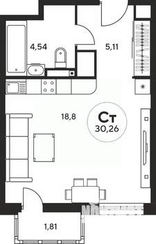 Студия квартира, вторичка, 30м2, 16/24 этаж
