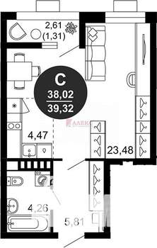 Студия квартира, вторичка, 38м2, 3/10 этаж