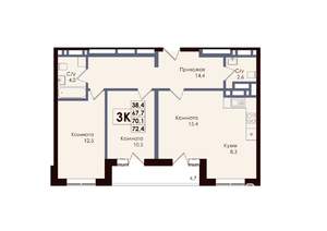 3-к квартира, вторичка, 70м2, 12/25 этаж