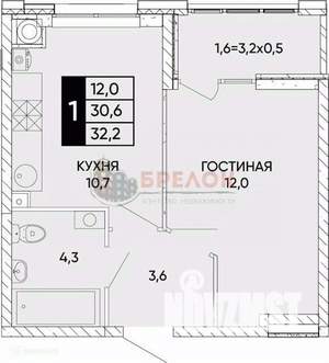 1-к квартира, сданный дом, 32м2, 9/16 этаж