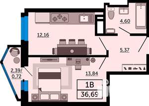 1-к квартира, вторичка, 37м2, 9/24 этаж