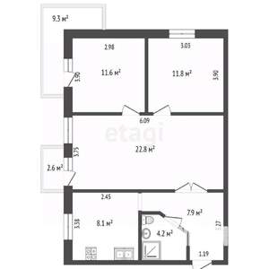 3-к квартира, вторичка, 68м2, 5/5 этаж