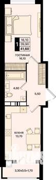 1-к квартира, вторичка, 42м2, 12/15 этаж