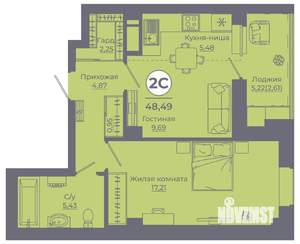 2-к квартира, вторичка, 49м2, 2/24 этаж