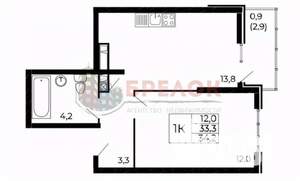 1-к квартира, вторичка, 34м2, 9/18 этаж