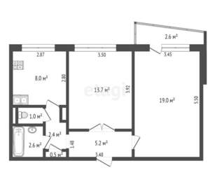 2-к квартира, вторичка, 53м2, 4/9 этаж