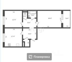 2-к квартира, вторичка, 55м2, 3/10 этаж