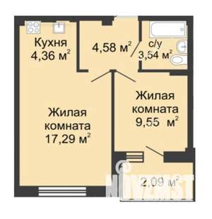 2-к квартира, вторичка, 43м2, 2/9 этаж