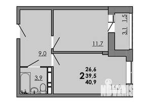 2-к квартира, вторичка, 41м2, 3/16 этаж