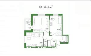 2-к квартира, вторичка, 68м2, 19/21 этаж