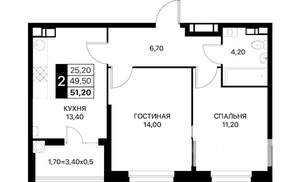 2-к квартира, вторичка, 51м2, 4/12 этаж