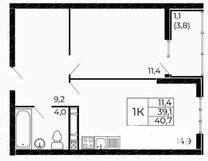 1-к квартира, вторичка, 41м2, 10/18 этаж