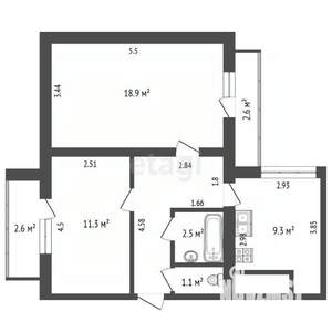 2-к квартира, вторичка, 52м2, 6/9 этаж