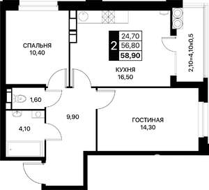 2-к квартира, вторичка, 59м2, 20/20 этаж