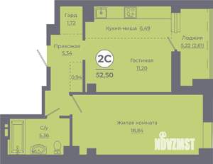 2-к квартира, вторичка, 52м2, 23/24 этаж