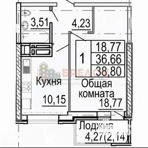 1-к квартира, вторичка, 38м2, 12/24 этаж
