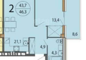 1-к квартира, вторичка, 55м2, 6/12 этаж