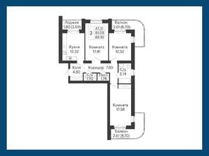 3-к квартира, вторичка, 88м2, 3/8 этаж