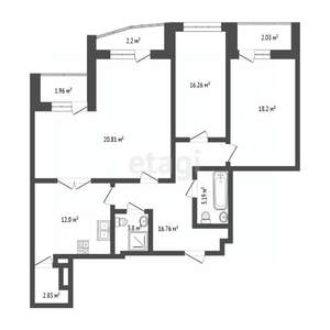 3-к квартира, вторичка, 122м2, 19/25 этаж