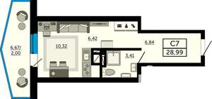 Студия квартира, строящийся дом, 29м2, 6/31 этаж