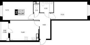 2-к квартира, вторичка, 65м2, 12/12 этаж