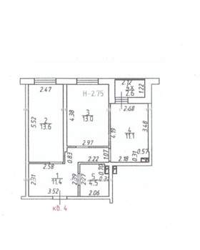 2-к квартира, вторичка, 55м2, 2/21 этаж