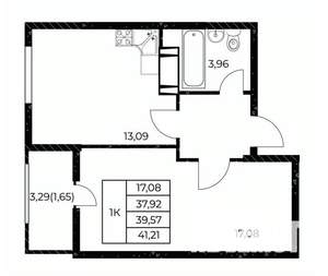 1-к квартира, строящийся дом, 41м2, 6/25 этаж