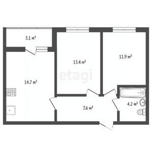 2-к квартира, вторичка, 53м2, 7/12 этаж