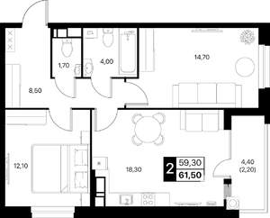 2-к квартира, вторичка, 62м2, 8/20 этаж