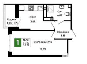 1-к квартира, вторичка, 36м2, 16/25 этаж