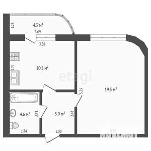 1-к квартира, вторичка, 40м2, 7/10 этаж