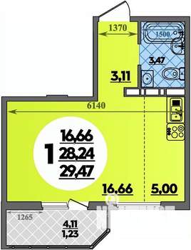 Студия квартира, вторичка, 29м2, 8/17 этаж