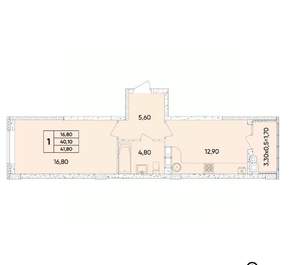 1-к квартира, вторичка, 42м2, 6/9 этаж