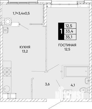 1-к квартира, вторичка, 35м2, 3/24 этаж