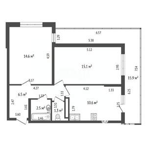 2-к квартира, вторичка, 51м2, 22/24 этаж
