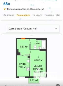 1-к квартира, вторичка, 34м2, 7/18 этаж