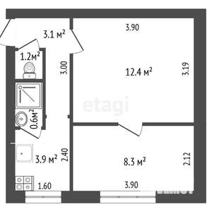 2-к квартира, вторичка, 30м2, 1/3 этаж