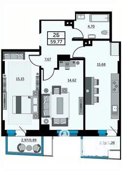 2-к квартира, вторичка, 60м2, 23/24 этаж