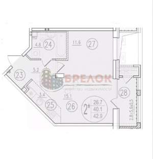 2-к квартира, вторичка, 43м2, 3/16 этаж