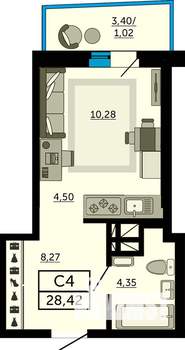 Студия квартира, строящийся дом, 28м2, 31/31 этаж