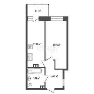 1-к квартира, вторичка, 40м2, 4/25 этаж