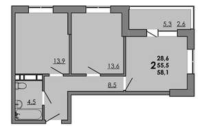 2-к квартира, вторичка, 58м2, 12/15 этаж