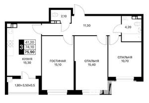 3-к квартира, вторичка, 76м2, 3/12 этаж