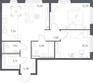 2-к квартира, вторичка, 60м2, 16/17 этаж